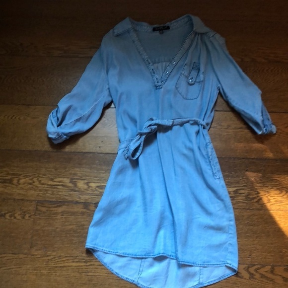 Chambray Belted Popover Boho Shirt Dress XS - Picture 1 of 7